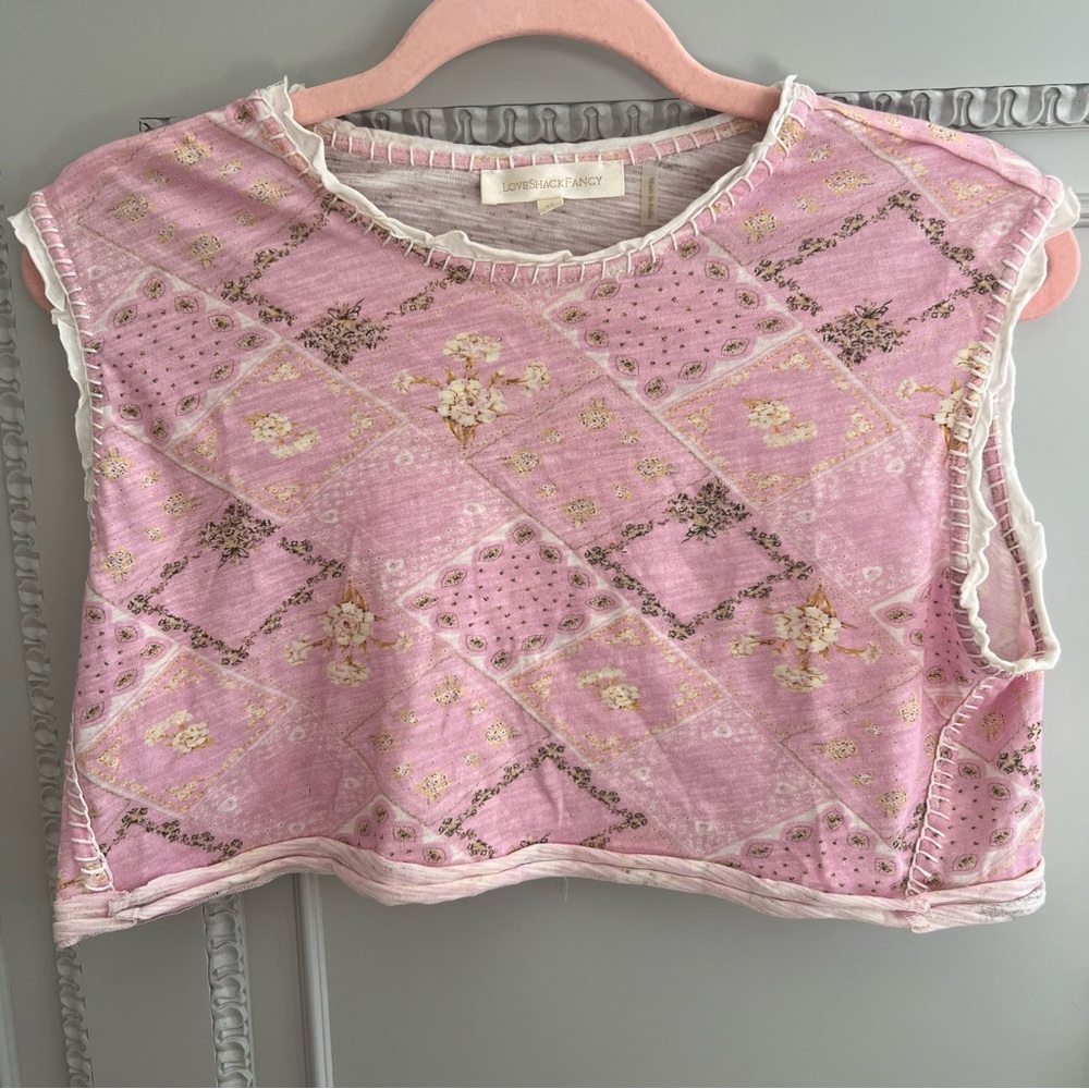 Loveshackfancy Patchwork Pink Crop Tank - image 1